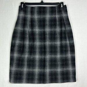 Vtg NYCC Wool Blend Black Gray Plaid Lined Skirt Waist 24 size 4 NWT